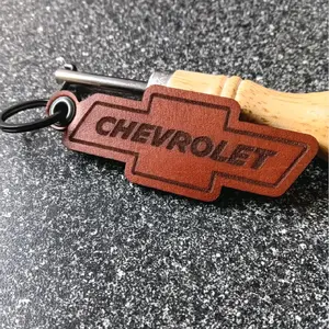 Chevrolet Leather Keychain - Brown Chevrolet Logo Design with black keyring