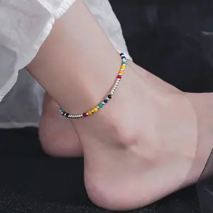 Niche high-end handmade beaded rainbow foot bracelet elastic fresh sweet and spicy cute foot chain is a birthday and holiday gift for mom, girlfriend, sister, girlfriend and classmates