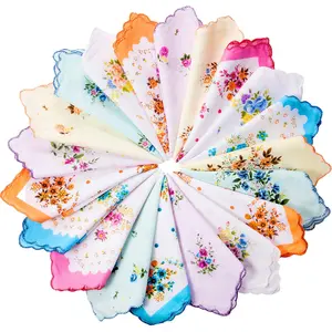 20 Pieces Handkerchiefs for Women,Vintage Floral Soft Cotton Embroidered Ladies Handkerchief for Tea Party Favors Valentine's Day Gifts,Hand Tools Kits
