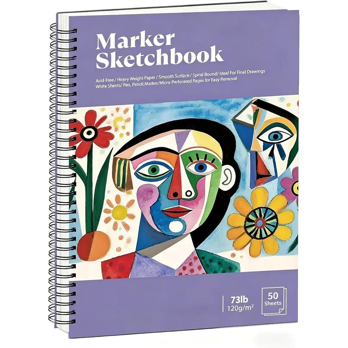 Marker Paper Pad 50 Sheets, 9×12 Inch Bleedproof Art Sketch Pad, 73lb/120gsm Drawing Paper Spiral Sketch Book, Alcohol Marker Paper Painting Coloring Paper for Beginners, Artists, Gift