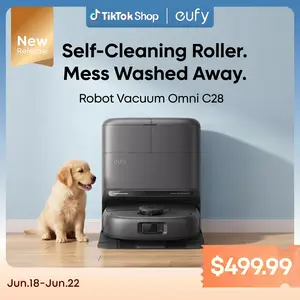 【Upgrade C20】eufy C28 Robot Vacuum and Mop Combo, HydroJet Self-Cleaning Roller Mop, DuoSpiral Detangle Brush, 15,000 Pa Turbo High Suction, 5-in-1 Robot Vacuum and AI Obstacle Avoidance, mothersdaygift