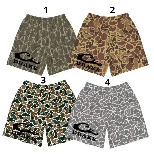 Men's Premium Camouflage Athletic Mesh Shorts Collection – Lightweight Breathable Mesh Shorts Featuring Classic Drake Camo Prints in Multiple Colors. Comfortable Elastic Waist, Quick-Dry Fabric for Hunting, Fishing... Outdoor Adventures, and Casual Wear.