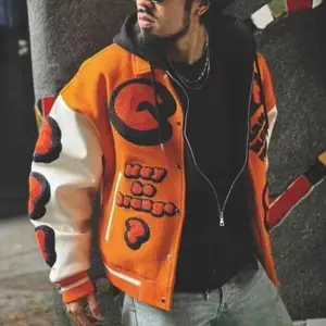 Men's Embroidered Varsity Jacket – PU Leather Sleeve Streetwear