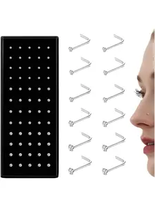 Straight L Shaped Stainless Steel Nose Studs, Rhinestone Design, Casual Style, All Seasons, Body Jewelry, 20g-22g, 1.5mm 2mm 2.5mm