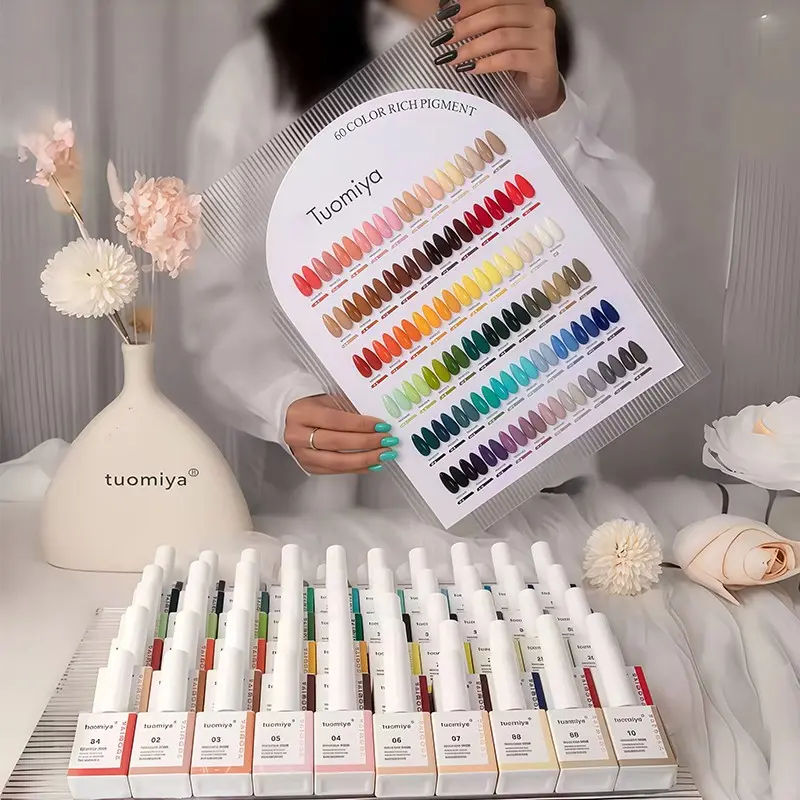 60-Color Spring Summer Solid Nail Gel Polish Set with Color Card, Gel Shine Finish, Perfect for Nail Salons and DIY Nail Art, UV Nail Gel for Stunning Nails