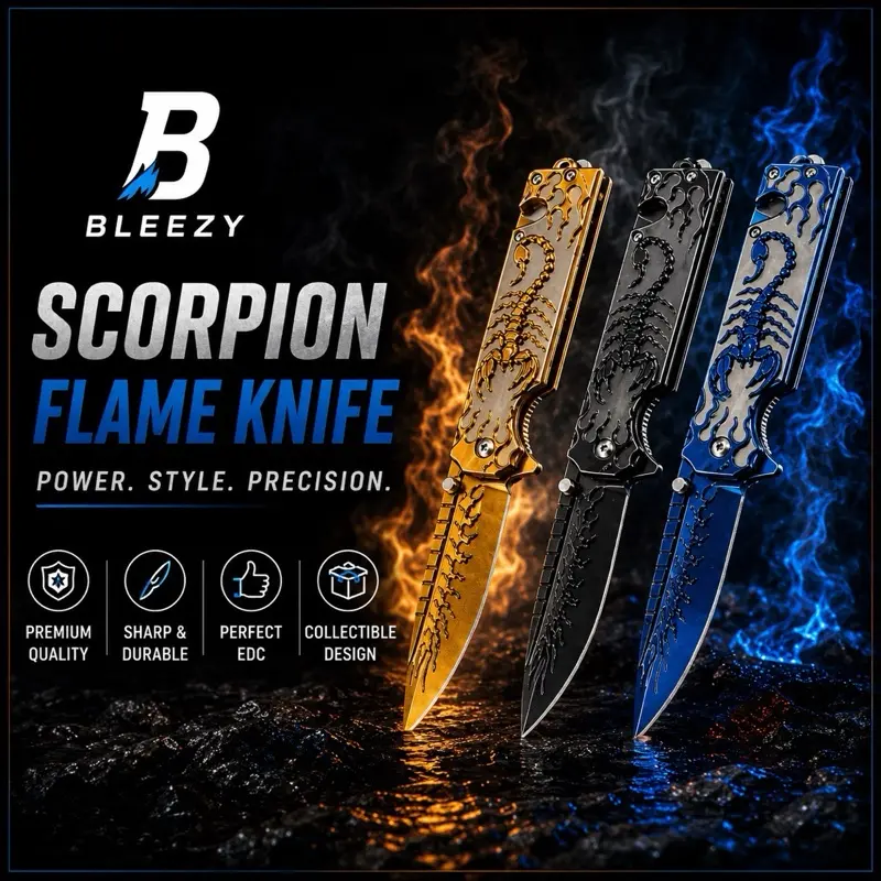 Bleezy Scorpion Folding Pocket Knife – 3 Colors – Stainless Steel EDC Camping Knife
