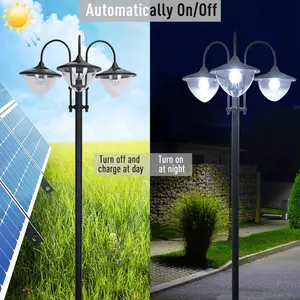 Outsunny 72" - 94.5" Solar Lamp Post, All-Weather Waterproof Stainless Steel, Vintage Style for Garden, 6 Hour Max Outdoor Ready LED Lighting, for Garden, Lawn, Pathway, Driveway