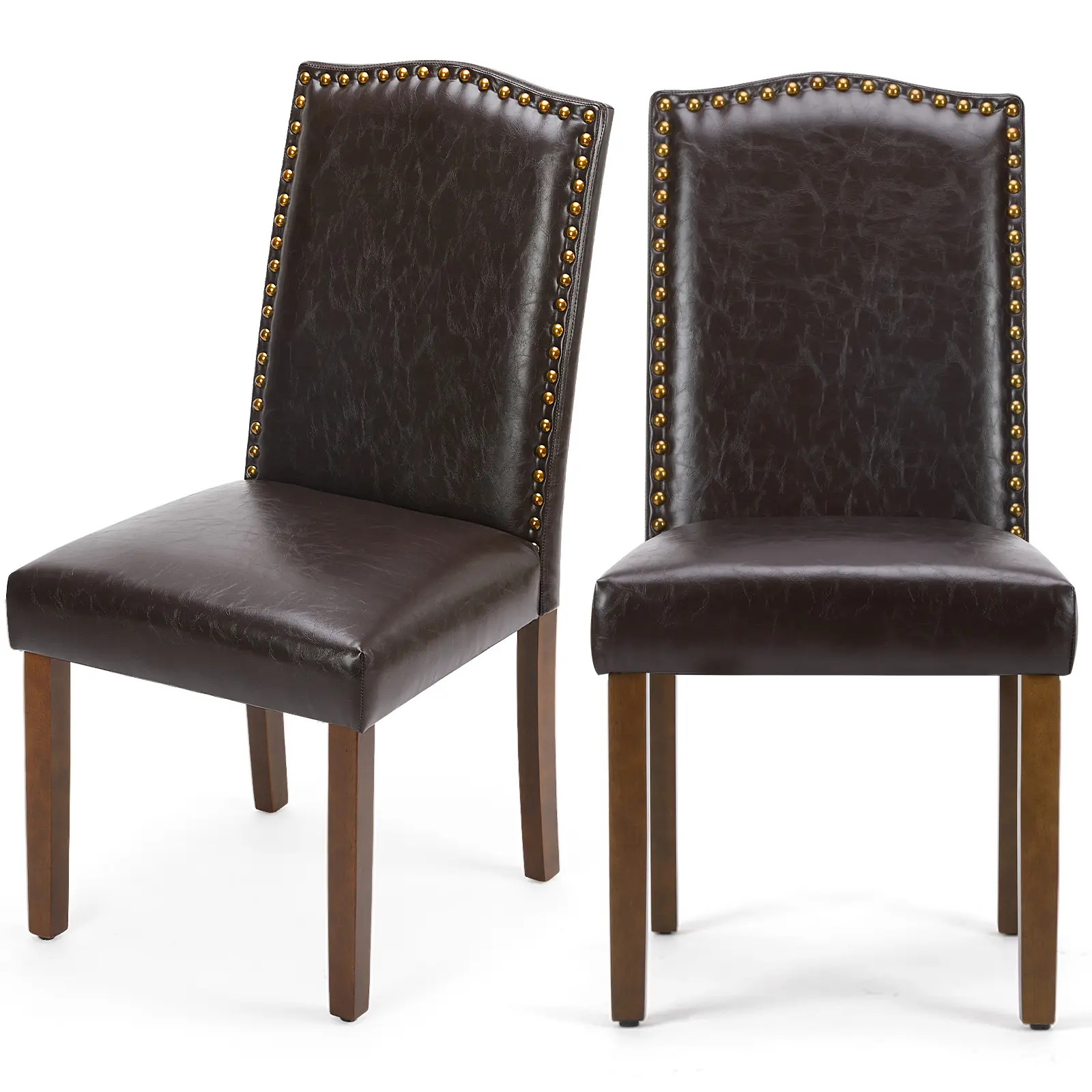 Dining Chairs , High-Quality Padded Leather Dining Chairs with Nail Head Trim and Wooden Legs, Dining Room Chair for Bedroom, Living Room, Dining Room,, Modern, Armless