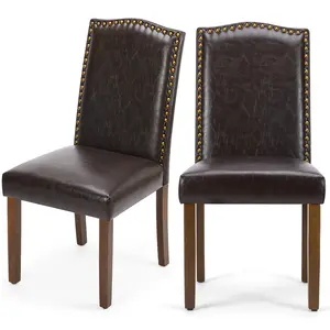 Dining Chairs , High-Quality Padded Leather Dining Chairs with Nail Head Trim and Wooden Legs, Dining Room Chair for Bedroom, Living Room, Dining Room,, Modern, Armless