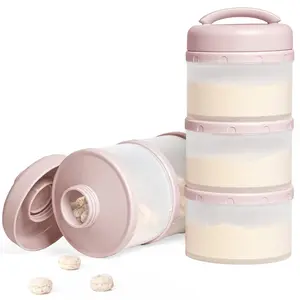 Stackable Formula Dispenser Portable Milk Powder Container, 2 Pack, Light Pink