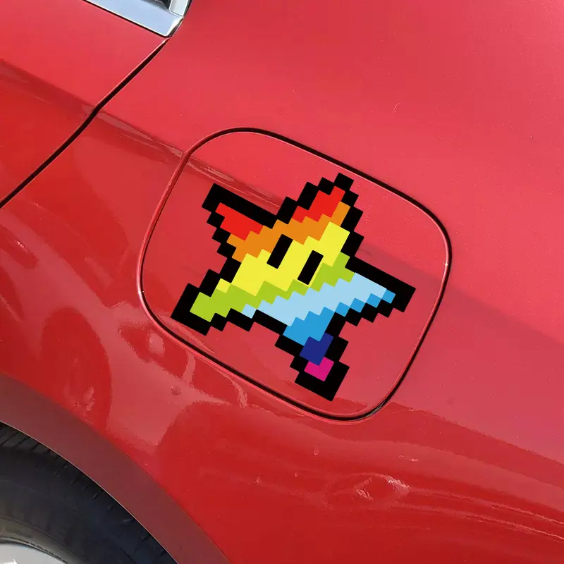 Pixel Art Rainbow Star Sticker, Reflective Car Body Decal for Scratch Cover & Fuel Cap, 1pc Decorative Accessory