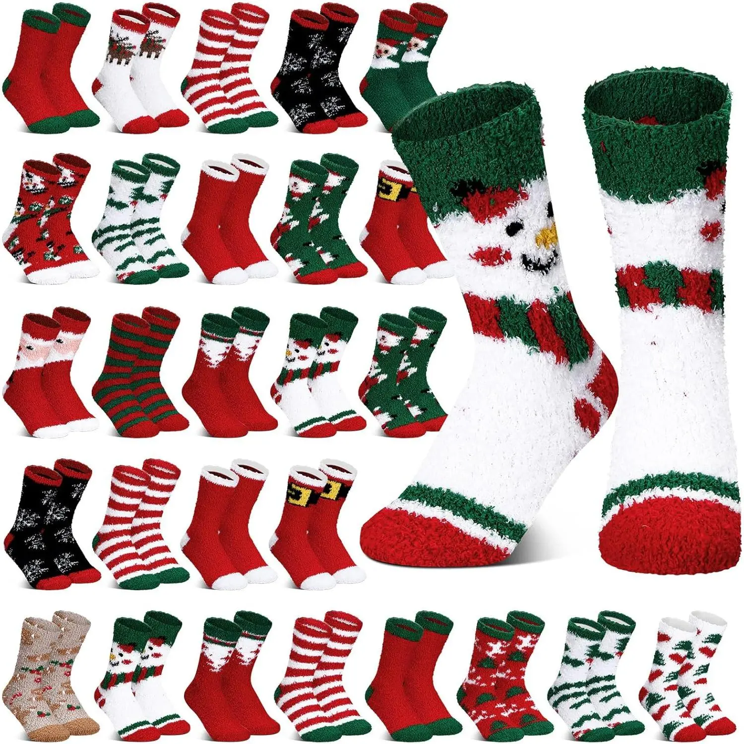 30 Pairs Christmas Fuzzy Socks Winter Socks in Bulk Colorful Fluffy Warm Men Socks Xmas Unisex Cold Weather Crew Socks