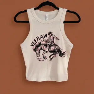 Yeehaw Buckin’ Cowboy Micro Ribbed Racerback Tank, Trendy Summer Wear, for Women, Country Girl Outfit