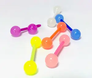 6pc Bulk Pack Glow in the Dark Tongue Rings 14g Tounge Body Jewelry No Metal