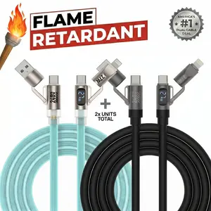 Buy one get one free Dark magic I 5-in-1 Multi Digital Display 240W Fast Charging Flame-Retardant super Liquid Silicone Cable with USB A Type C Lightning for iPhone17/Samsung/Android/Laptops /Car/ Office & TravelCharger