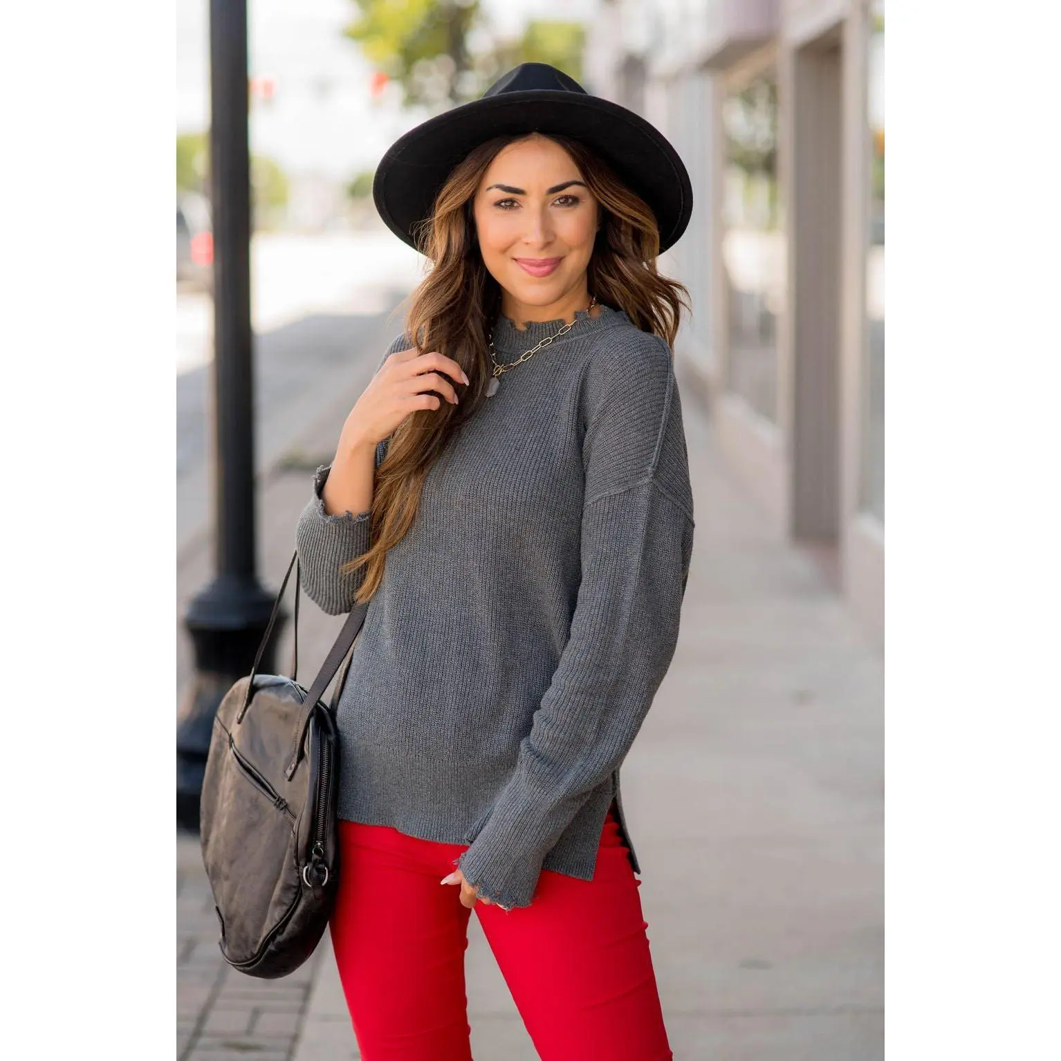 Distressed Side Slit Sweater