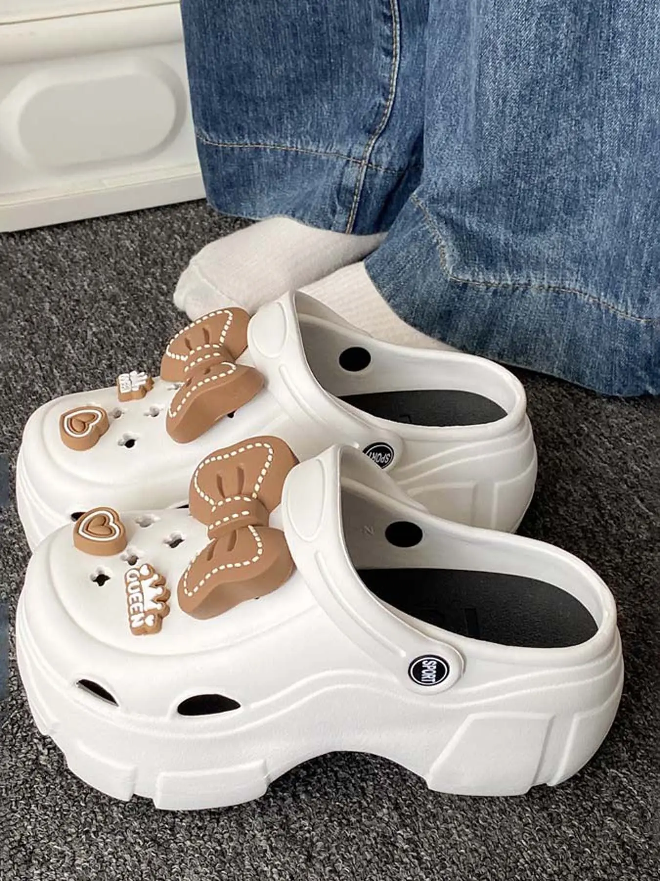 Fashionable New Thick Sole Garden Shoes, Detachable Bow, Height-Boosting Breathable Eva Sandals, Daily Commute Beach Shoes, Walking Shoes