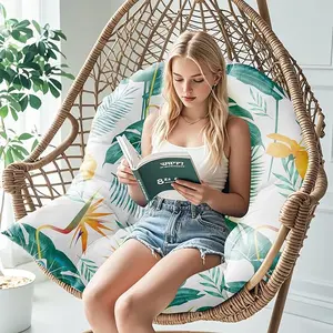 Waterproof Egg Chair Cushion Replacement Outdoor Hanging Chair Cushion 47x35x7 Inches Thicken Egg Chair Cushions with Ties, Daisy