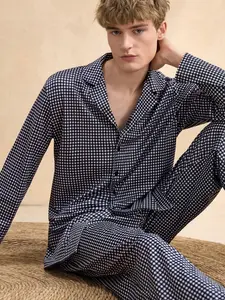 Men's Two-Piece Plaid Sleepwear Set, Open Front Shirt and Pants, Comfortable Daily Sleepwear, Soft Fabric Material, Spring & Fall