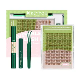 KEYYOU Natural Lash Clusters Wispy Brown  Eyelash Extension Kit Waterproof Long Lasting Easy DIY At Home Ultra Thin Band Cosmetic Makeup