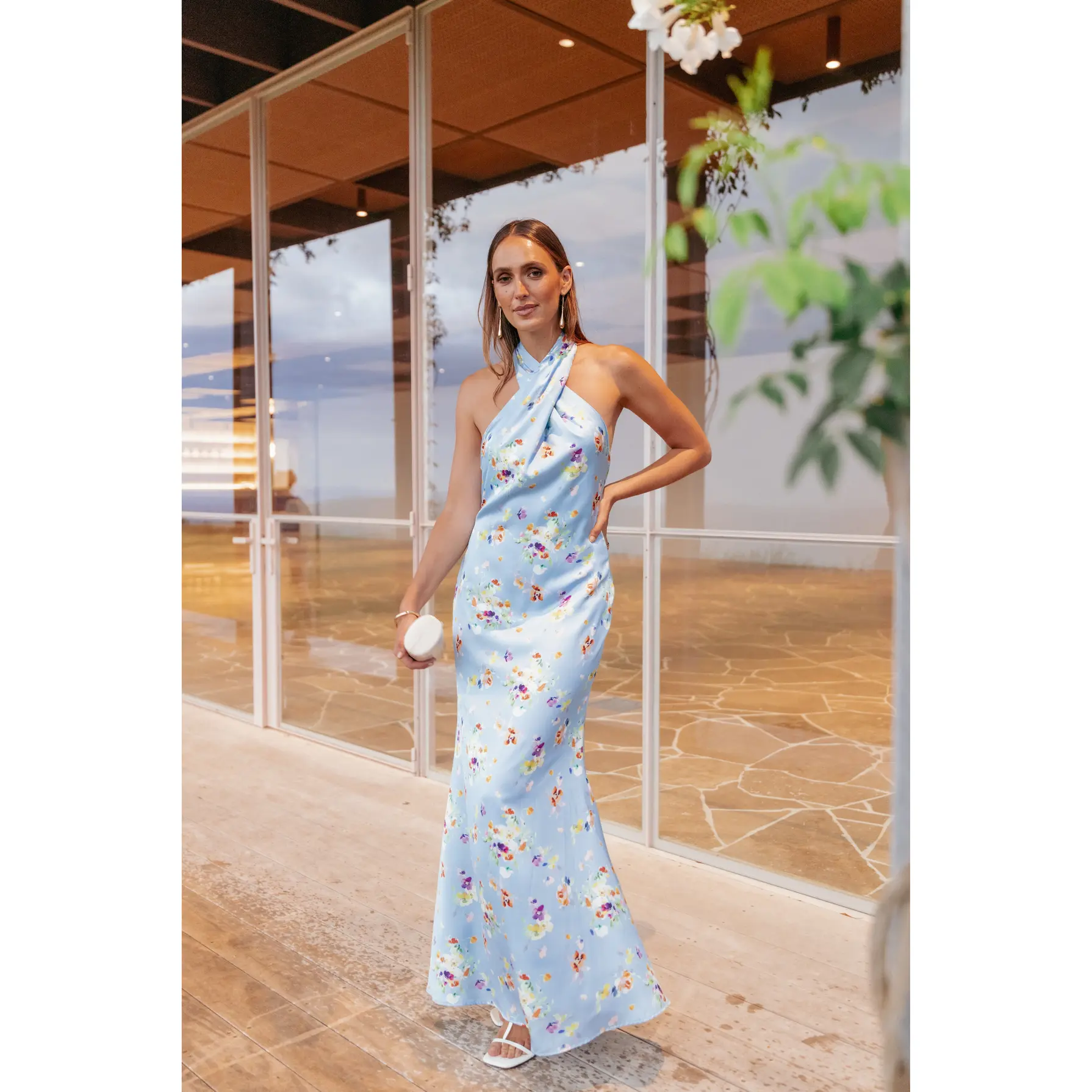 Mila Halterneck Maxi Dress - Cornflower Blue Floral
