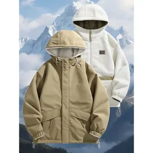 Men’s and unisex reversible hooded jackets — zip closure, front fold design; polyester-filled winter jackets suitable for skiing, hiking, and casual wear; university style; men’s extreme-cold-weather winter jacket