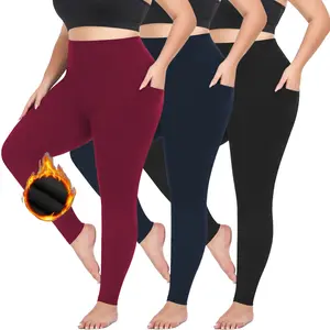 3 Pack Fleece Lined Leggings with Pockets for Women High Waisted Thermal Warm Winter Yoga Pants