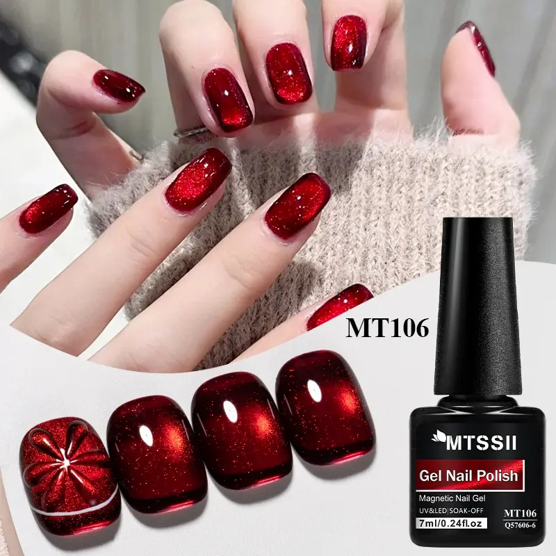 MTSSII 7ml Glass Red Cat Eye Gel Nail Polish, Shiny Crystal Effect Red Gem Magnetic Nail Polish Gel for DIY Manicure Design, Soak Off UV/LED Varnish Nail Art, Ideal Nail Polish Gifts for Women Liquid Polish, UV Light Gel