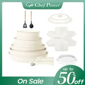 Chef Power 17pcs Detachable Handle Ceramic Pots and Pans Set, Nonstick Cookware Set, Kitchen Cookware Sets, RV Cookware Set, Oven Safe Silicone Modern Induction Fry Lids pots pans set
