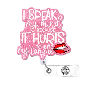 I Speak My Mind Because It Hurts Fun Shaped Badge Reel Holder with Metal Shark Clip, Retractable Badge Holder, Nursing Badge Reel, Office Hospital Work ID Tags, Badge Gifts for Doctors Nurse, Office Supplies, Decorative Badge