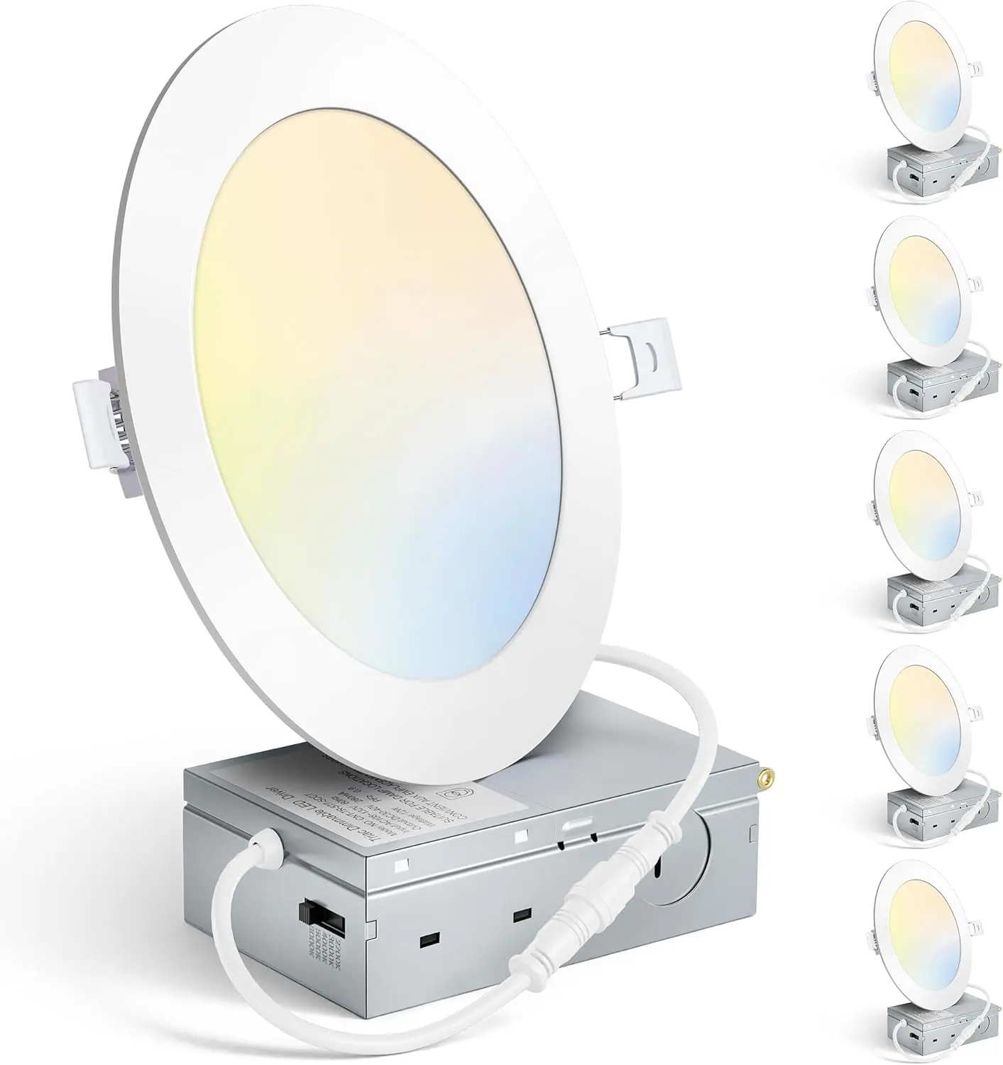 6 Pack 6 Inch LED Recessed Ceiling Light with Junction Box 1200LM High Brightness, 2700K-6000K 5CCT Dimmable, 12W Ultra-Thin Canless Wafer Downlight