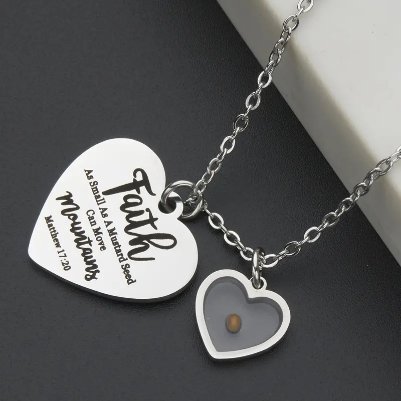 European and American Hot-Selling Jewelry Stainless Steel Faith Faith Shifting Mountain Mustard Seed Necklace for Men and Women