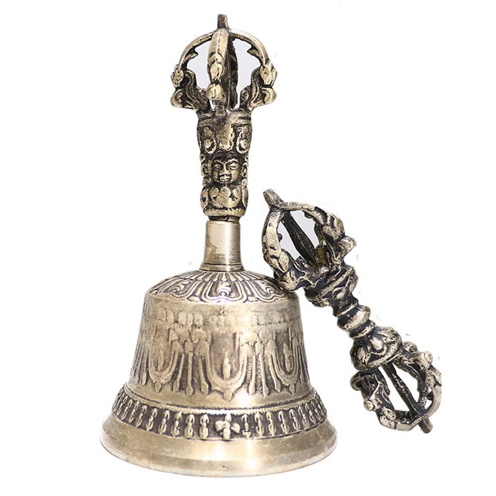 Handmade 7-Metal Tibetan Buddhist Meditation Bell & Dorje Set, Traditional Metal Religious Ornament, Home Decor Meditation Aid for Prayer Healing, Ideal Gift, Seven Metals