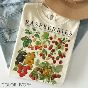 [SALE UP TO 50% + FREE SHIP] Raspberries Botanical Shirt Comfort Colors, Vintage Raspberry Shirt, Berry Fruit Aesthetic Tee, Cottagecore Garden Shirt, Fruit Lover Gift