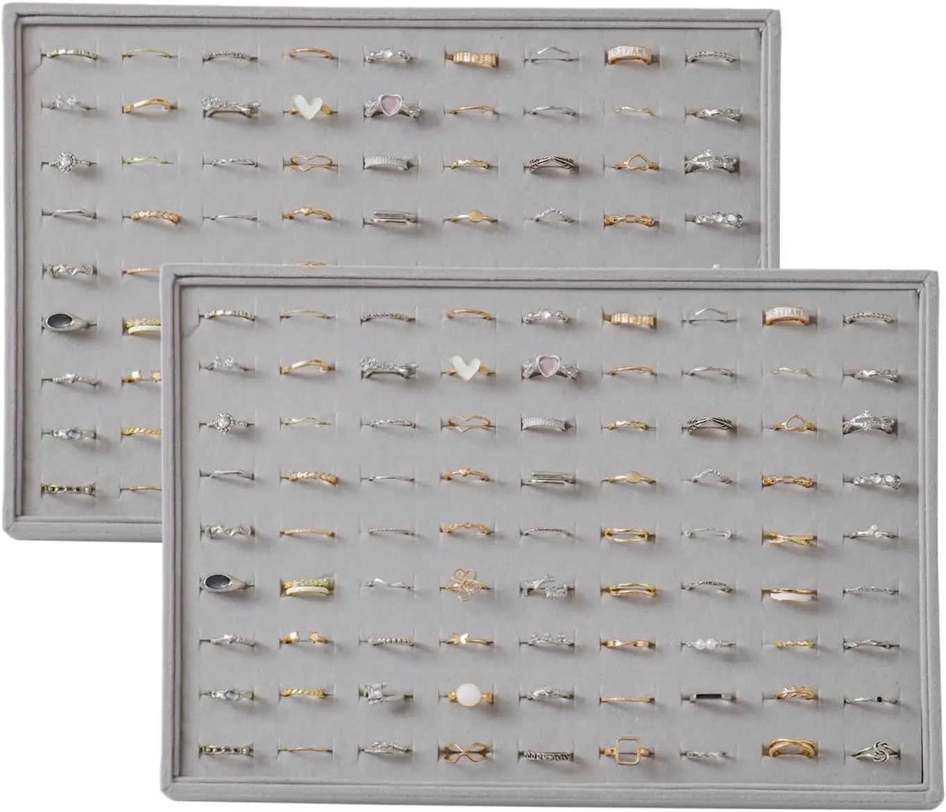 Large   Tray 2 Pack Stackable  Display Drawer Inserts Trays Organizer for Earring Bracelet Necklace Ring (Gray, Ring 81 Slots)
