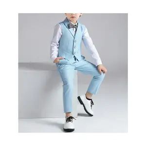 Boys' 4-Piece Gentleman Vest Suit - Spring & Autumn Formal Outfit with Vest, Trousers, Bow Tie for Event Hosts, Performance Attire, 4-Piece Boys' Suits
