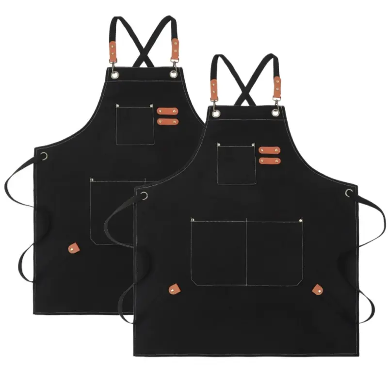 2pc Adjustable Cross Back Chef Apron | Anti-Dislodging Pockets, Metal Rivet and Hooks, 500g/m² Woven Fabric, for Men & Women, Cooking, Kitchen, BBQ, Artist，Polyester-cotton canvas Apron
