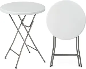 VINGLI 23.5/32" Plastic Folding Round Table Bar Height, HDPE Matrial with Gray Metal Finish, High Top Table for Outdoor Party, Cafes, Restaurants, Backyard, Dining Room, Wedding Event,1 Pack, White/Black
