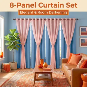Summer Vibes, 52x95 Inch 8pcs Blackout and Sheer Combine Curtains for Living Room Bedroom Line Sheer Blackout Curtains, Grommet Luxury Black Out Curtains for Windows Apartment FT2599 L12