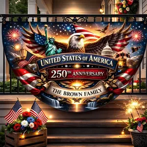 Personalized 250th Anniversary Semicircle Fence Flag Custom Family Name Patriotic Banner USA 1776 2026 Outdoor Independence Day Decor