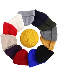 Beanie Hat Knit Ski Cap Fisherman Beanie for Men Women‘s solid color knitted hat jewelry accessories