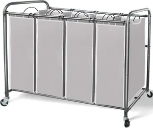 Laundry Sorter 4 Section, Laundry Hamper with Wheels, Laundry Basket Sorter, Laundry Separator Hamper, Laundry Divider Hamper, 4 Bag Laundry Hamper with Wheels and Removable Bags, Gray