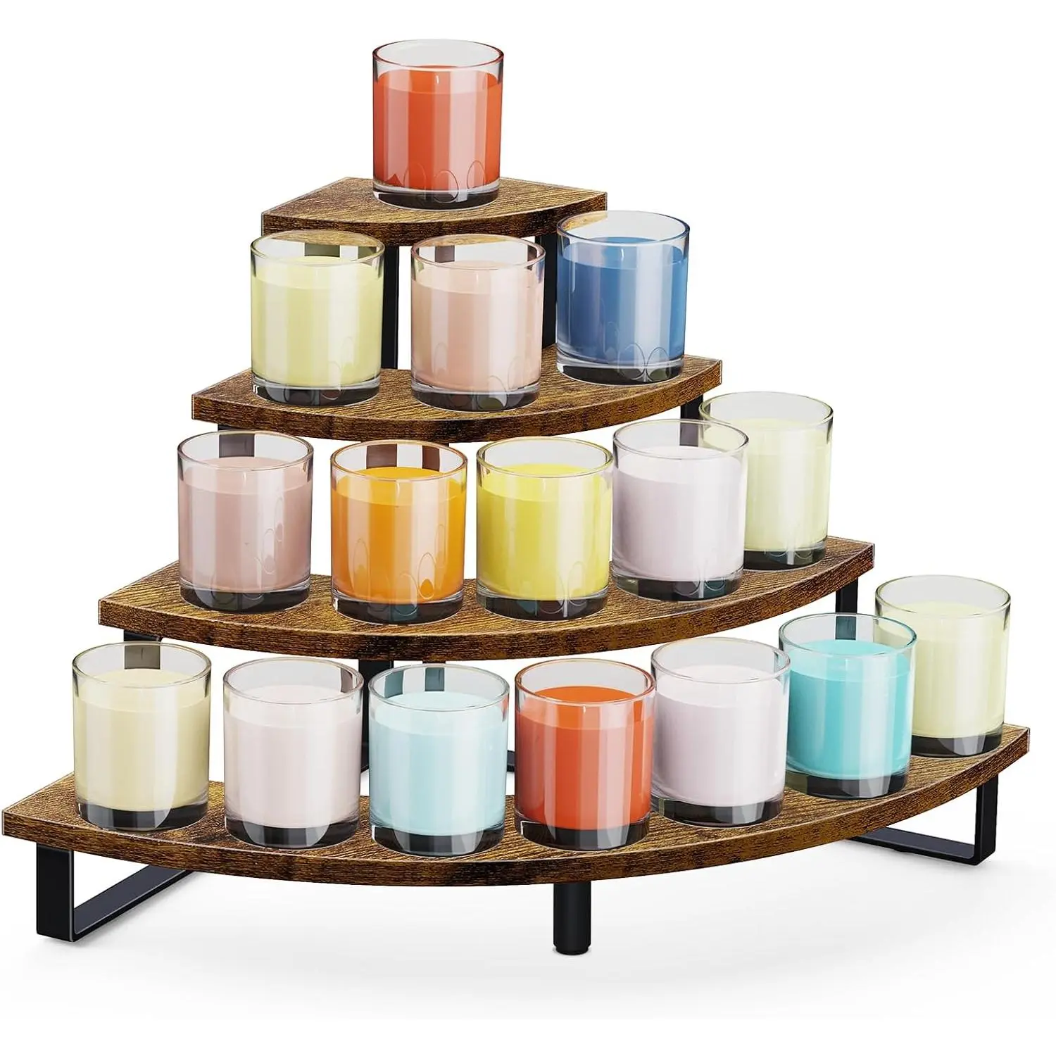 Tiered Display Stand, Wooden Display Risers, 4 Tier Display Shelf for Vendors Retail Craft Show Market, Table Top Display Rack for Cupcakes Perfume Figures Candles Makeup, Curved Corner