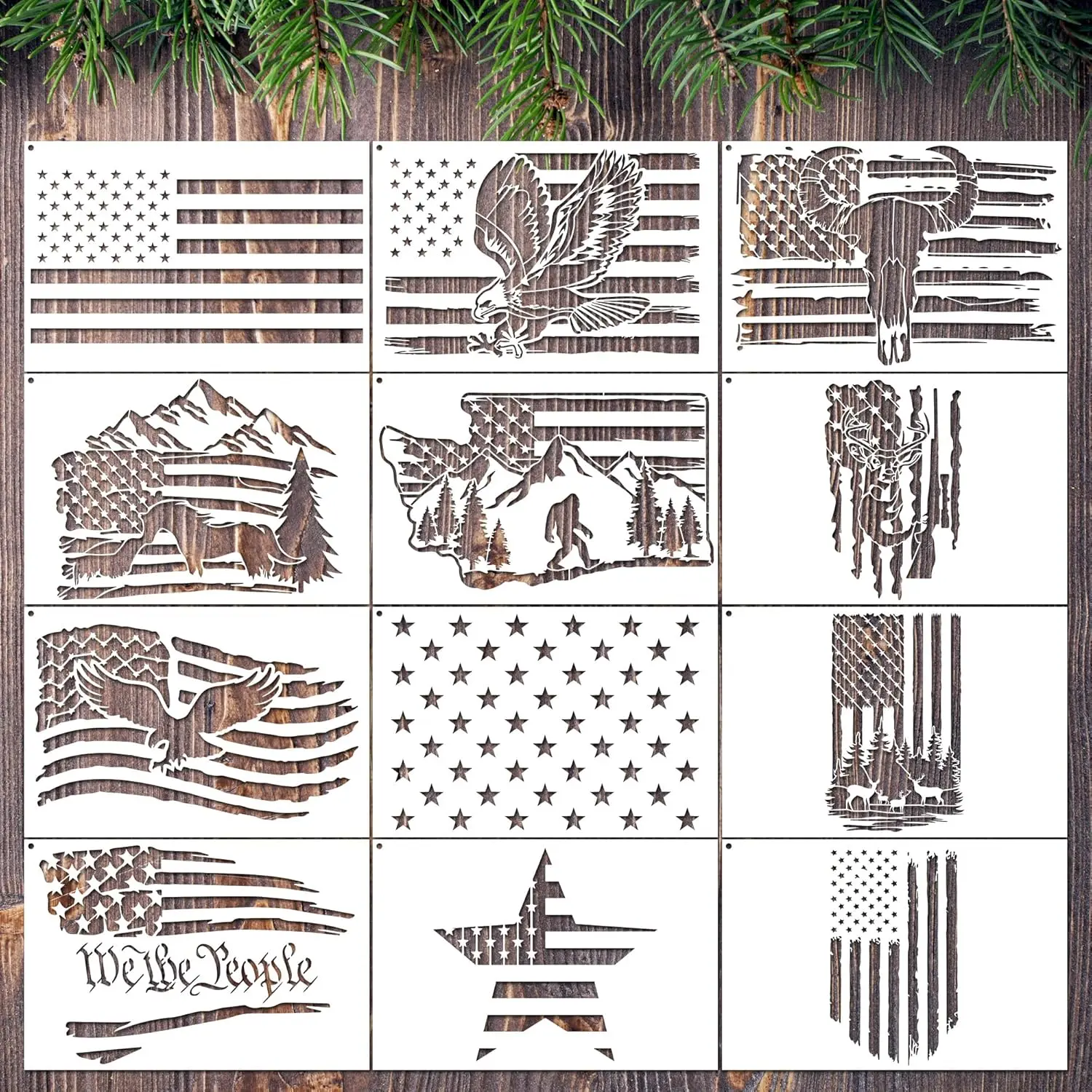 Patriotic Eagle-Stripe Stars Flag Stencils - DIY Painting Craft Art Supplies for Door Mat, Fabric - Ideal for 4th of July, Memorial Day Celebrations, Craft Lovers