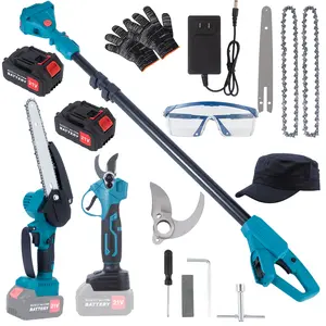 3-in-1 Cordless Chainsaw Kit, Pole Saw + Mini Chainsaw + Pruning Shears, 21V Lithium Battery Powered, for Tree Trimming, Garden Pruning & Wood Cutting