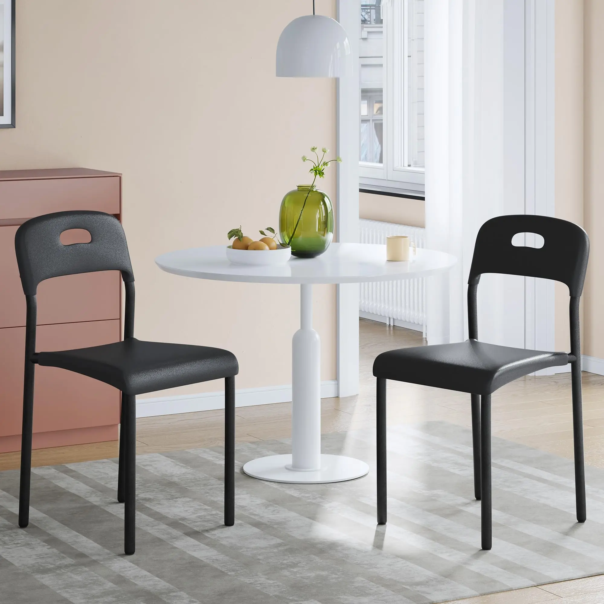 Dining Chairs Set of 2, Stackable Modern Kitchen Chairs, Plastic Dining Room Chair with Metal Legs, Easy Assembly, Waterproof & Stain-Resistant