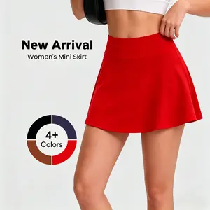 DLOODA Shorts for Women Basic Versatile Skorts Casual Stretchy Flared Skater Golf Tennis Mini Skirts with Shorts