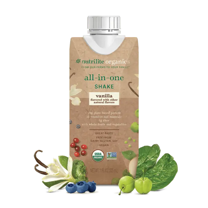 Amway Nutrilite Organic Vanilla Ready-to-Drink Shake 12 Pack | Plant Protein Fiber | 20 g Protein 5 g Fiber | Vanilla Flavor | Vegan | Caffeine Free | Ready-to-Drink Beverage | 12 Bottles | Organic Vanilla | Plant-Based Ingredients | Original Formula