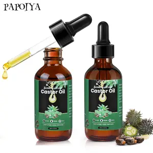 PAPOIYA Organic Castor Oil Glass Bottle with Dropper Moisturizing for Dry Skin & Hair Cold Pressed Massage Thick Oil 2/4 oz Scalp Relief Tonic Vegan Haircare