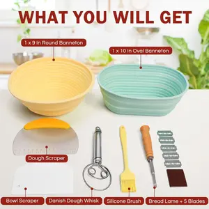 Ranslen Silicone Bread Proofing Baskets Set, Sourdough Banneton Basket with Bread Making Tools, 9" Round & 10" Oval Non-Stick Sourdough Baking Supplies, Perfect for Homemade Bread
